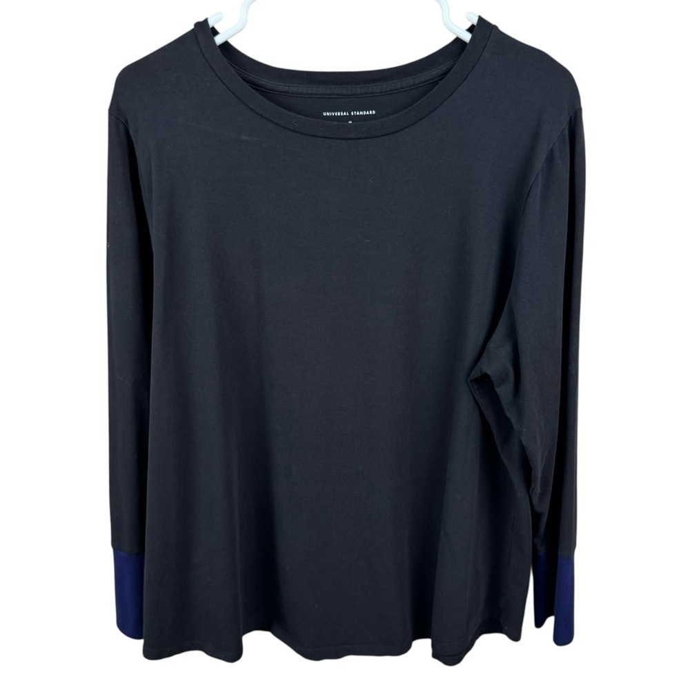 Universal Standard Black Long Sleeve Rhine Navy Color Block Cuff Top M Petite